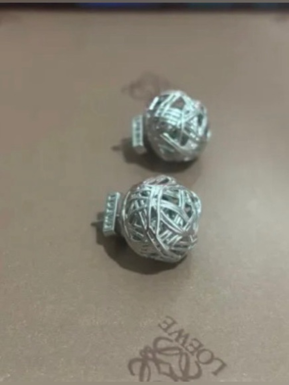 Loewe Silver-Tone Logo Button Stud Earrings New !